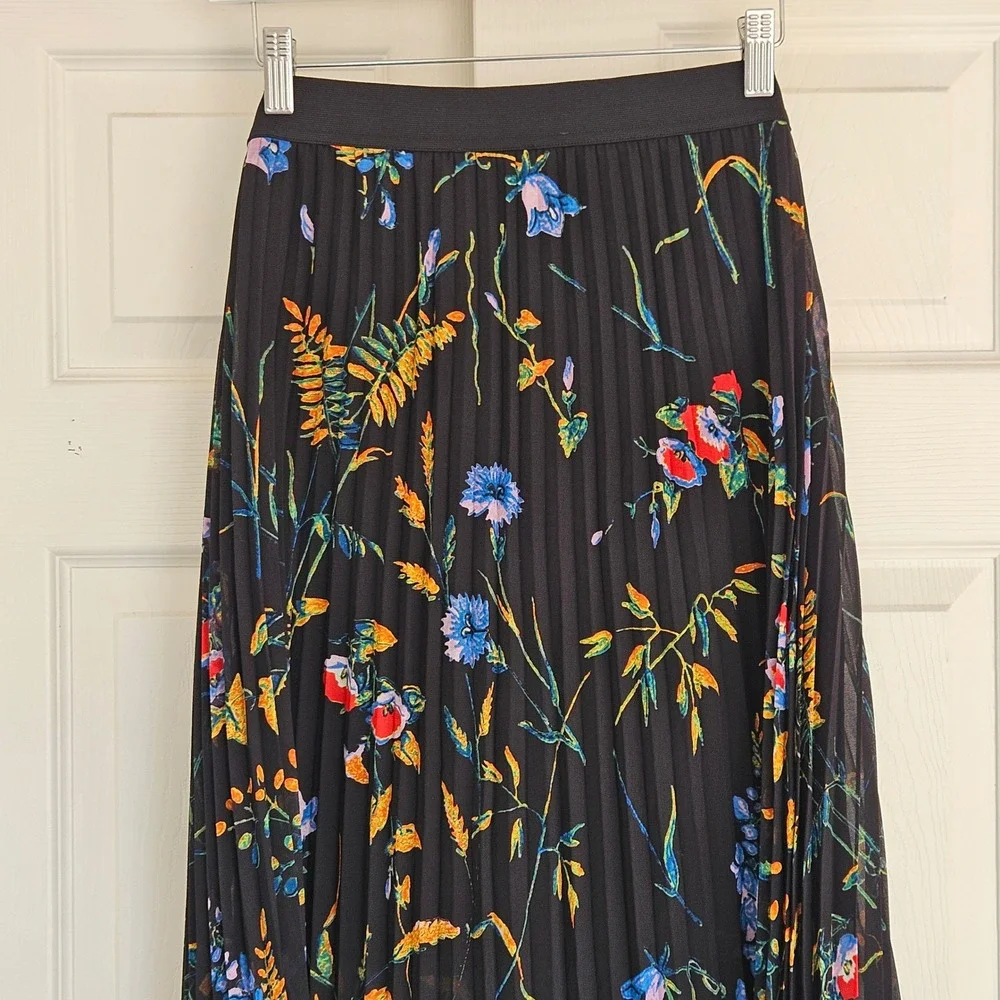 Maje Jeudi Plisse Pleated Floral Print‎ Maxi Skirt Size 1 Small